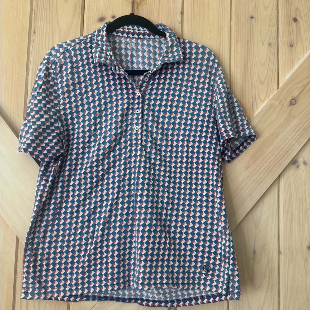 Tory Sport Geometric Print Polo Shirt | Stretch Knit | Relaxed Fit |XL